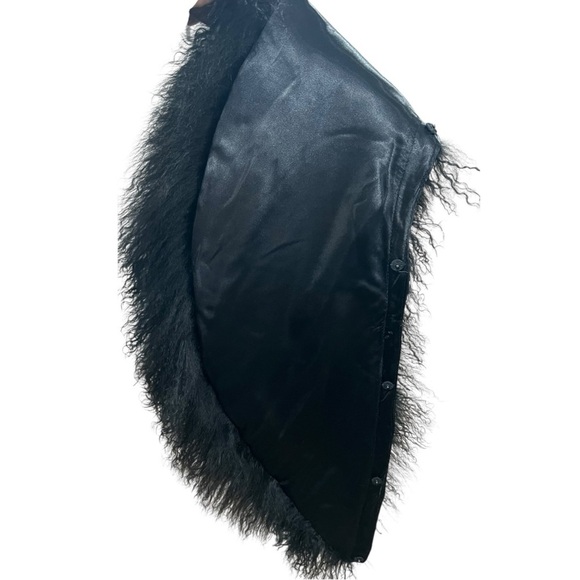 Banana Republic Black Wool Coat Removable Angora Fur Collar Medium Like New - Picture 11 of 12